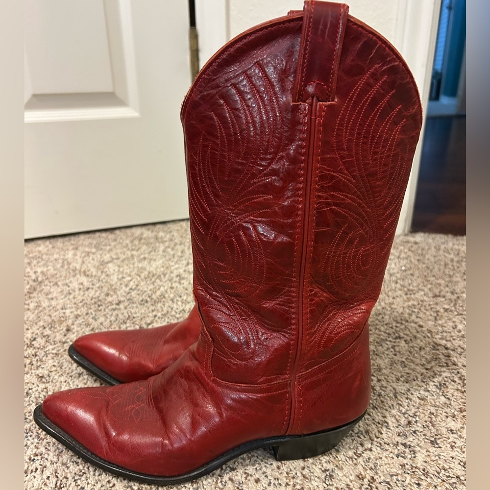 Vintage red leather cowboy boots sz 9